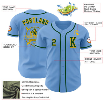 Custom Light Blue Green-Gold Authentic Baseball Jersey - Sky-Custom