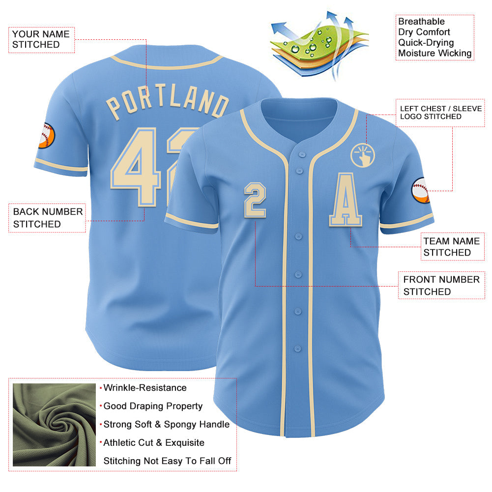 Custom Light Blue Cream Authentic Baseball Jersey - Sky-Custom