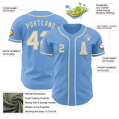 Custom Light Blue Cream Authentic Baseball Jersey - Sky-Custom