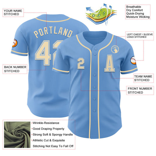 Custom Light Blue Cream Authentic Baseball Jersey - Sky-Custom