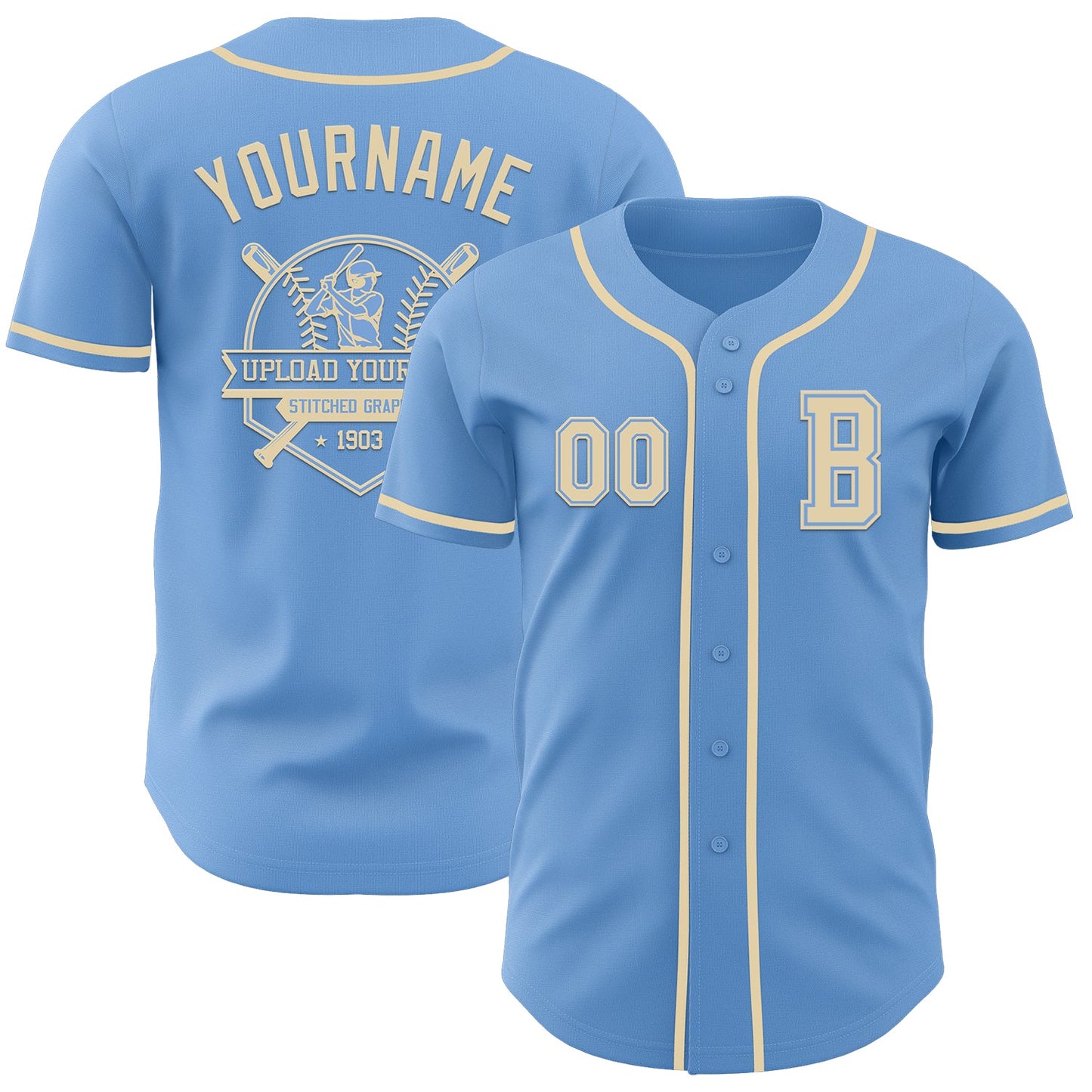 Custom Light Blue Cream Authentic Baseball Jersey - Sky-Custom