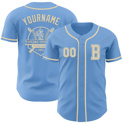 Custom Light Blue Cream Authentic Baseball Jersey - Sky-Custom