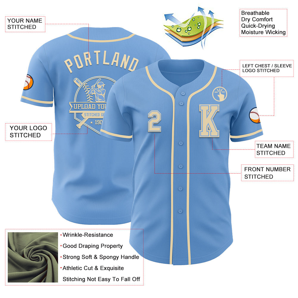 Custom Light Blue Cream Authentic Baseball Jersey - Sky-Custom