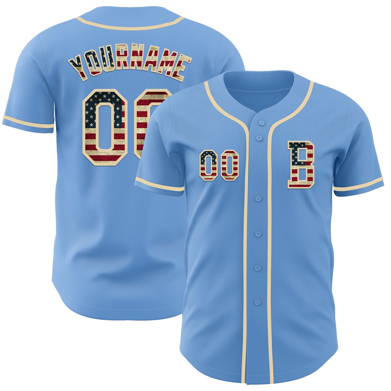 Custom Light Blue Vintage USA Flag-Cream Authentic Baseball Jersey - Sky-Custom