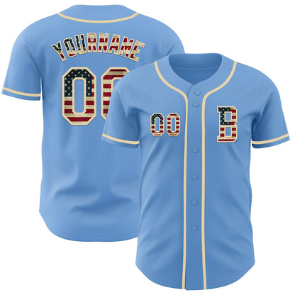Custom Light Blue Vintage USA Flag-Cream Authentic Baseball Jersey - Sky-Custom