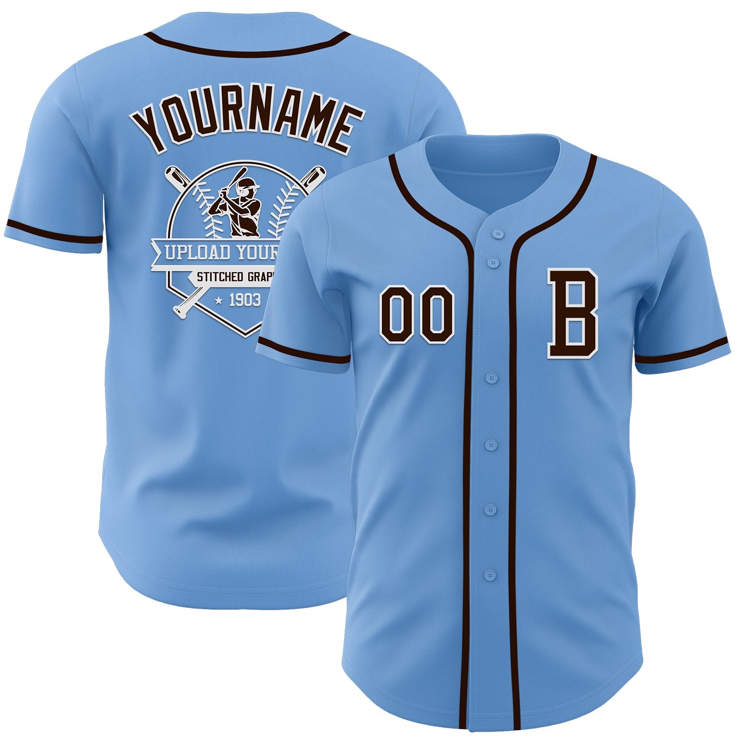 Custom Light Blue Brown-White Authentic Baseball Jersey - Sky-Custom