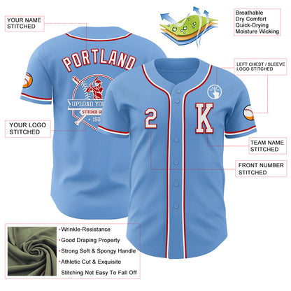 Custom Light Blue White-Red Authentic Baseball Jersey - Sky-Custom