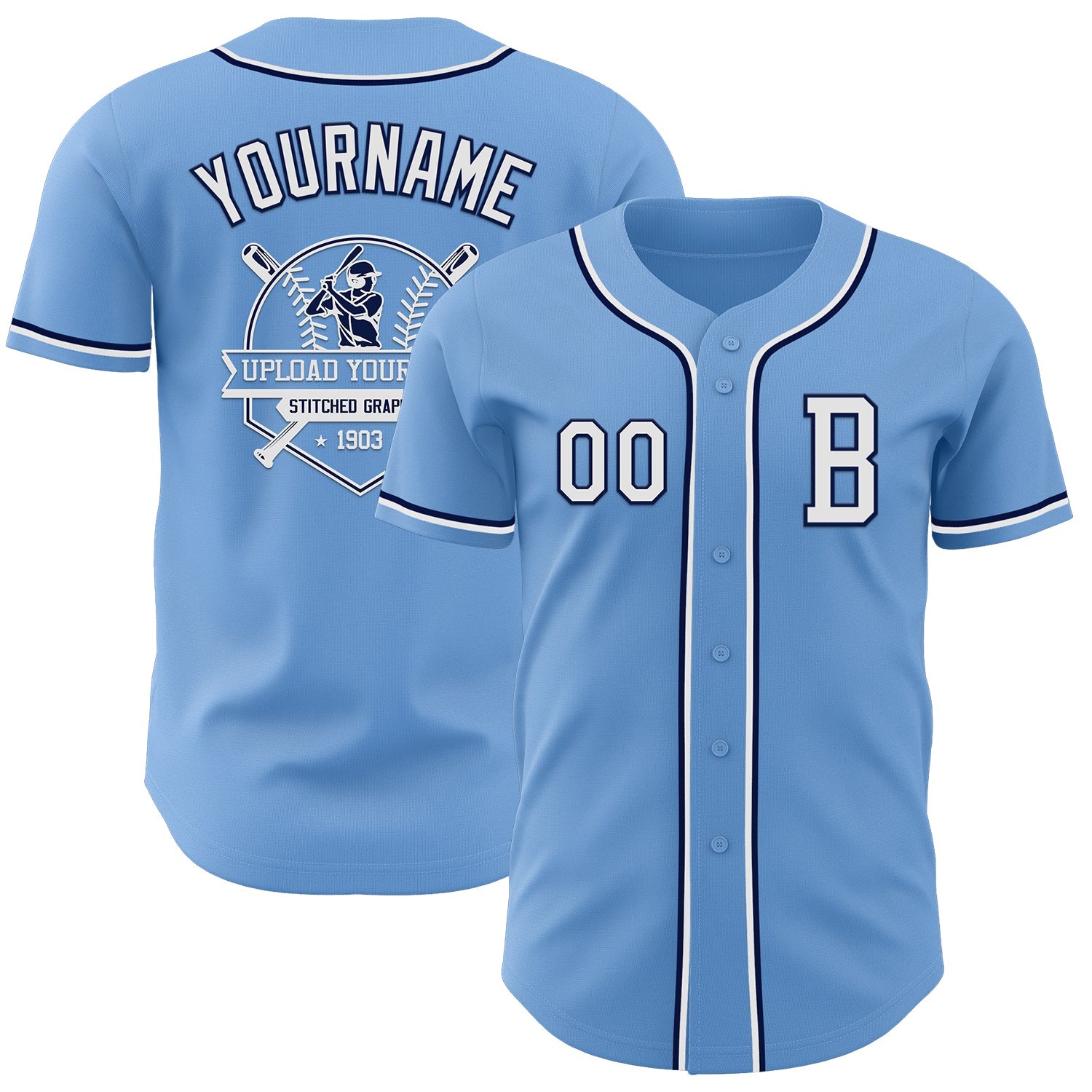 Custom Light Blue White-Navy Authentic Baseball Jersey - Sky-Custom