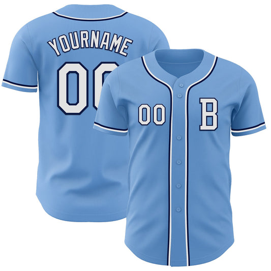 Custom Light Blue White-Navy Authentic Baseball Jersey - Sky-Custom