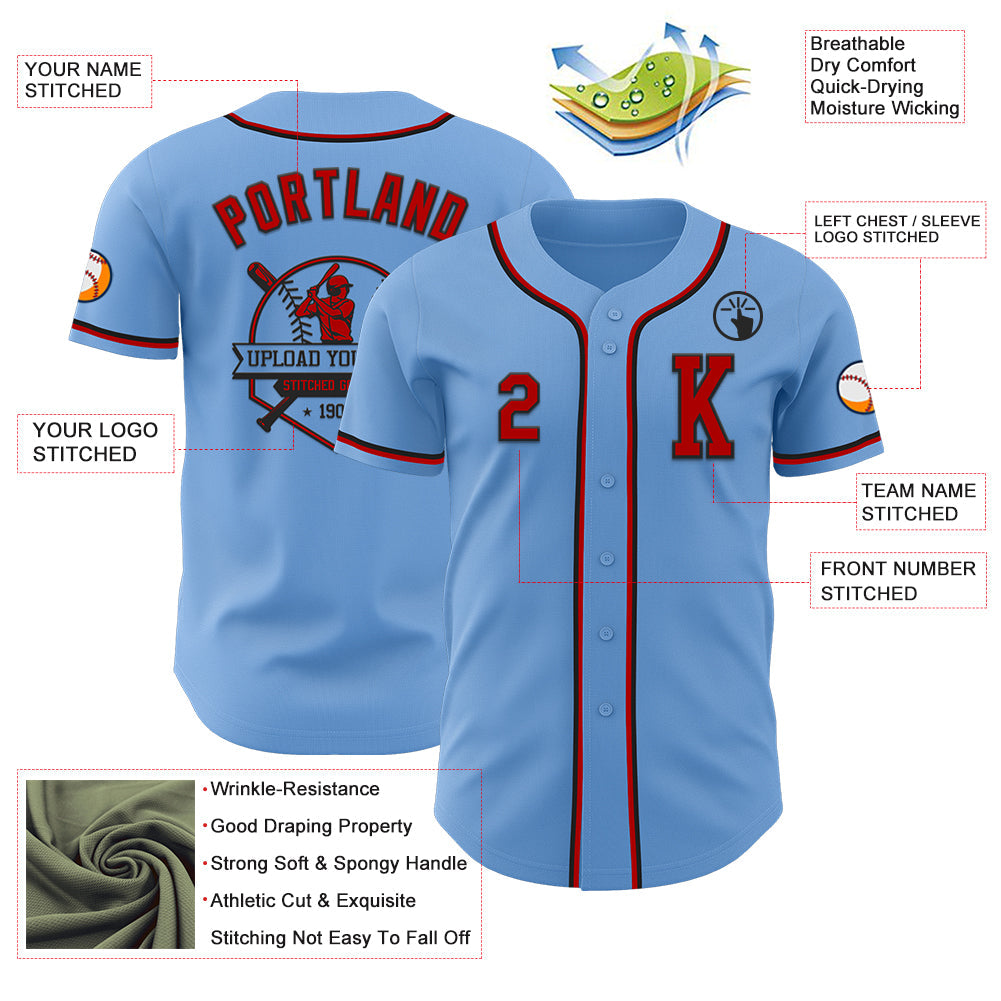 Custom Light Blue Red-Black Authentic Baseball Jersey - Sky-Custom