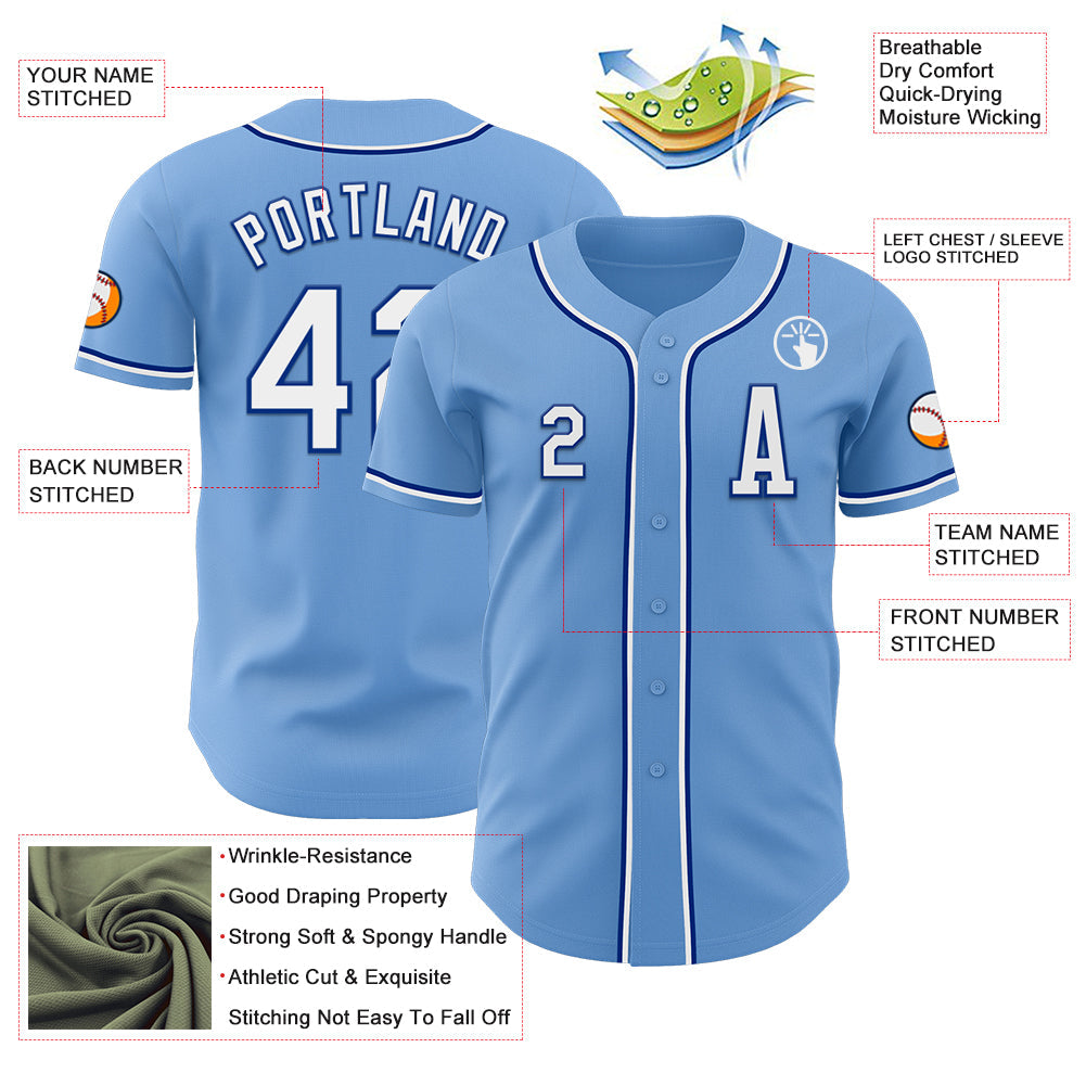 Custom Light Blue White-Royal Authentic Baseball Jersey - Sky-Custom