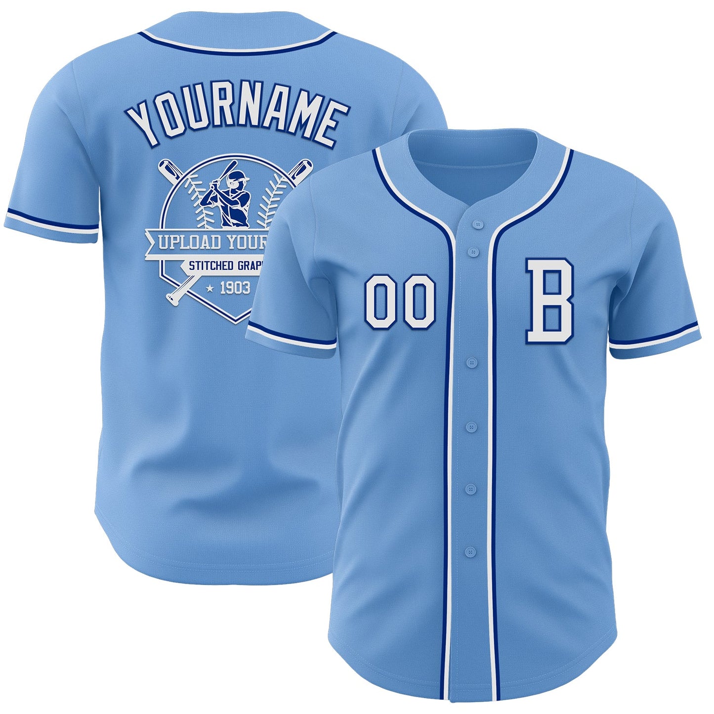 Custom Light Blue White-Royal Authentic Baseball Jersey - Sky-Custom