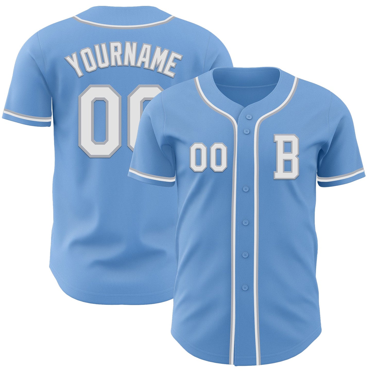 Custom Light Blue White-Gray Authentic Baseball Jersey - Sky-Custom