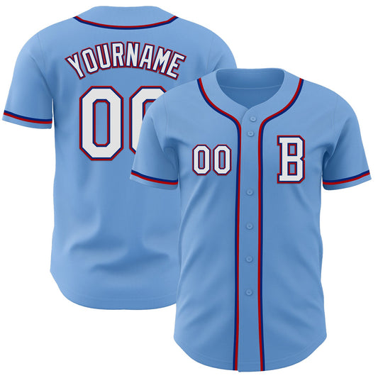 Custom Light Blue Royal-Red Authentic Baseball Jersey - Sky-Custom