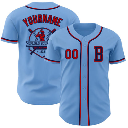 Custom Light Blue Red-Navy Authentic Baseball Jersey - Sky-Custom