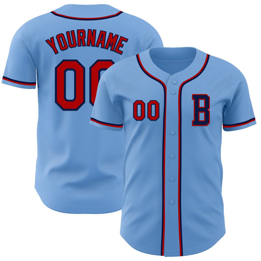 Custom Light Blue Red-Navy Authentic Baseball Jersey - Sky-Custom