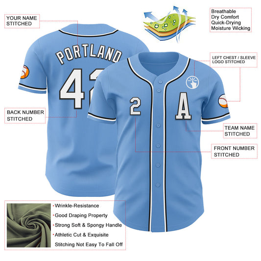 Custom Light Blue White-Black Authentic Baseball Jersey - Sky-Custom