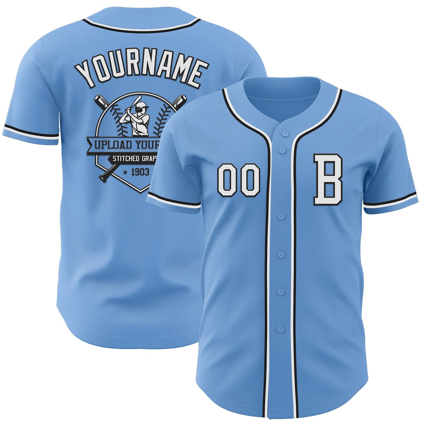Custom Light Blue White-Black Authentic Baseball Jersey - Sky-Custom