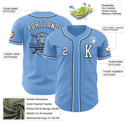 Custom Light Blue White-Black Authentic Baseball Jersey - Sky-Custom