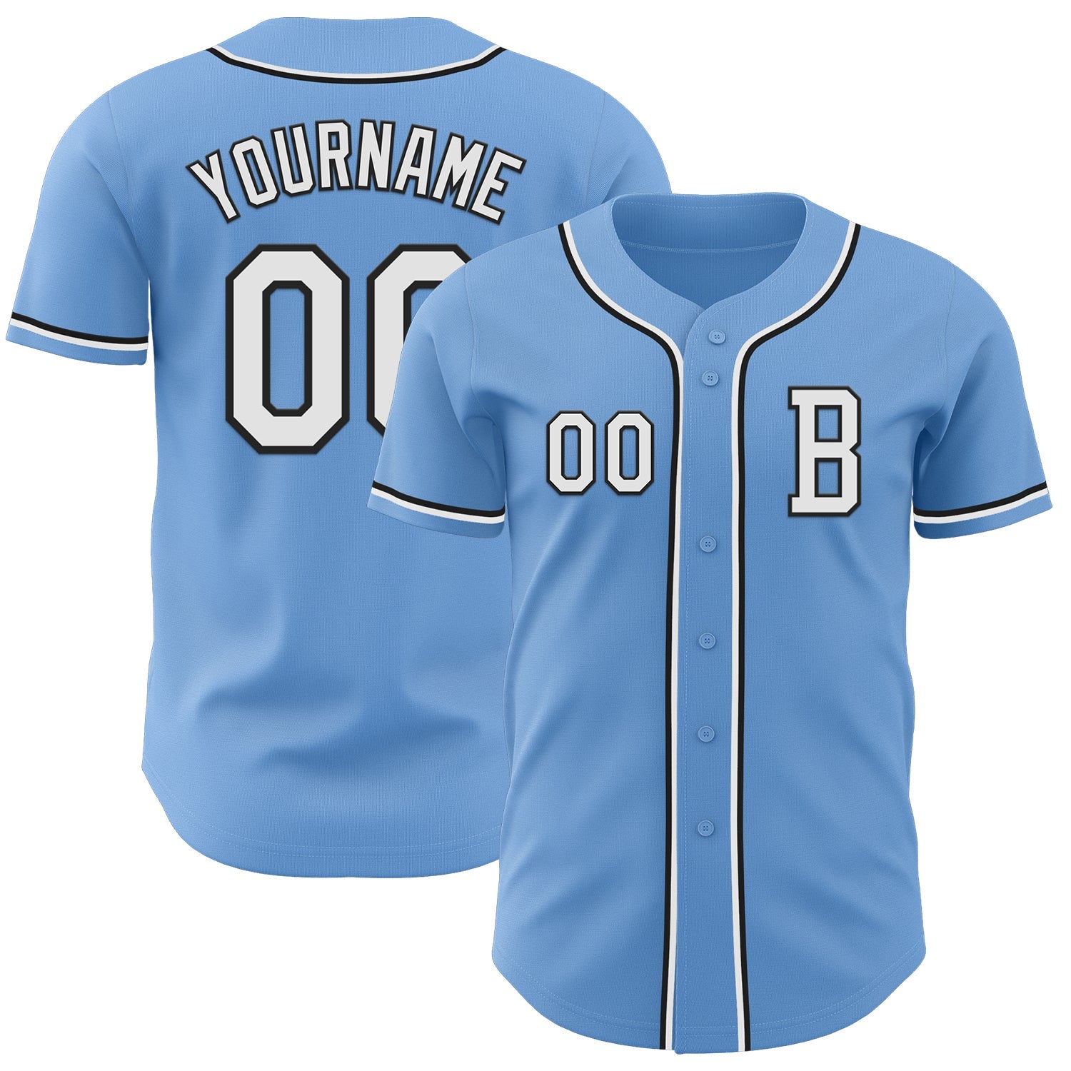 Custom Light Blue White-Black Authentic Baseball Jersey - Sky-Custom