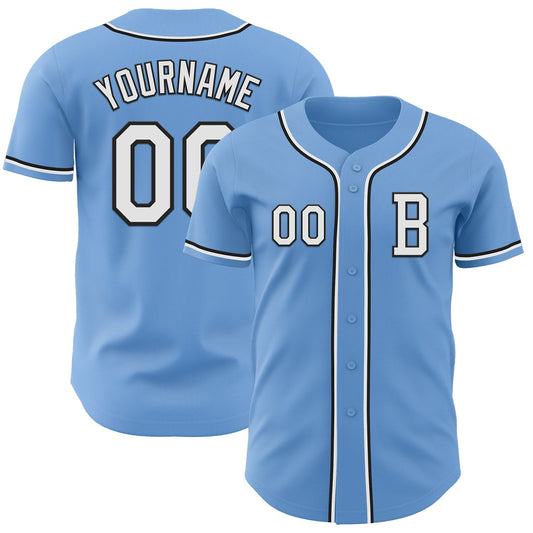 Custom Light Blue White-Black Authentic Baseball Jersey - Sky-Custom