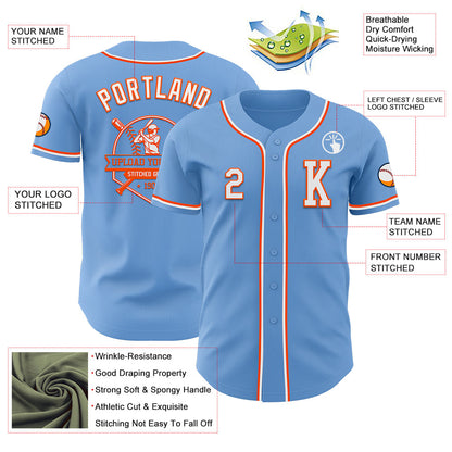 Custom Light Blue White-Orange Authentic Baseball Jersey - Sky-Custom