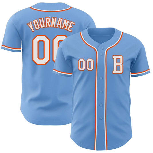 Custom Light Blue White-Orange Authentic Baseball Jersey - Sky-Custom
