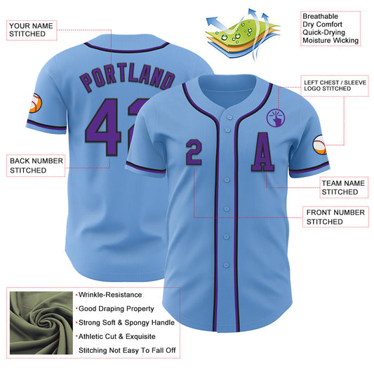 Custom Light Blue Purple-Black Authentic Baseball Jersey - Sky-Custom