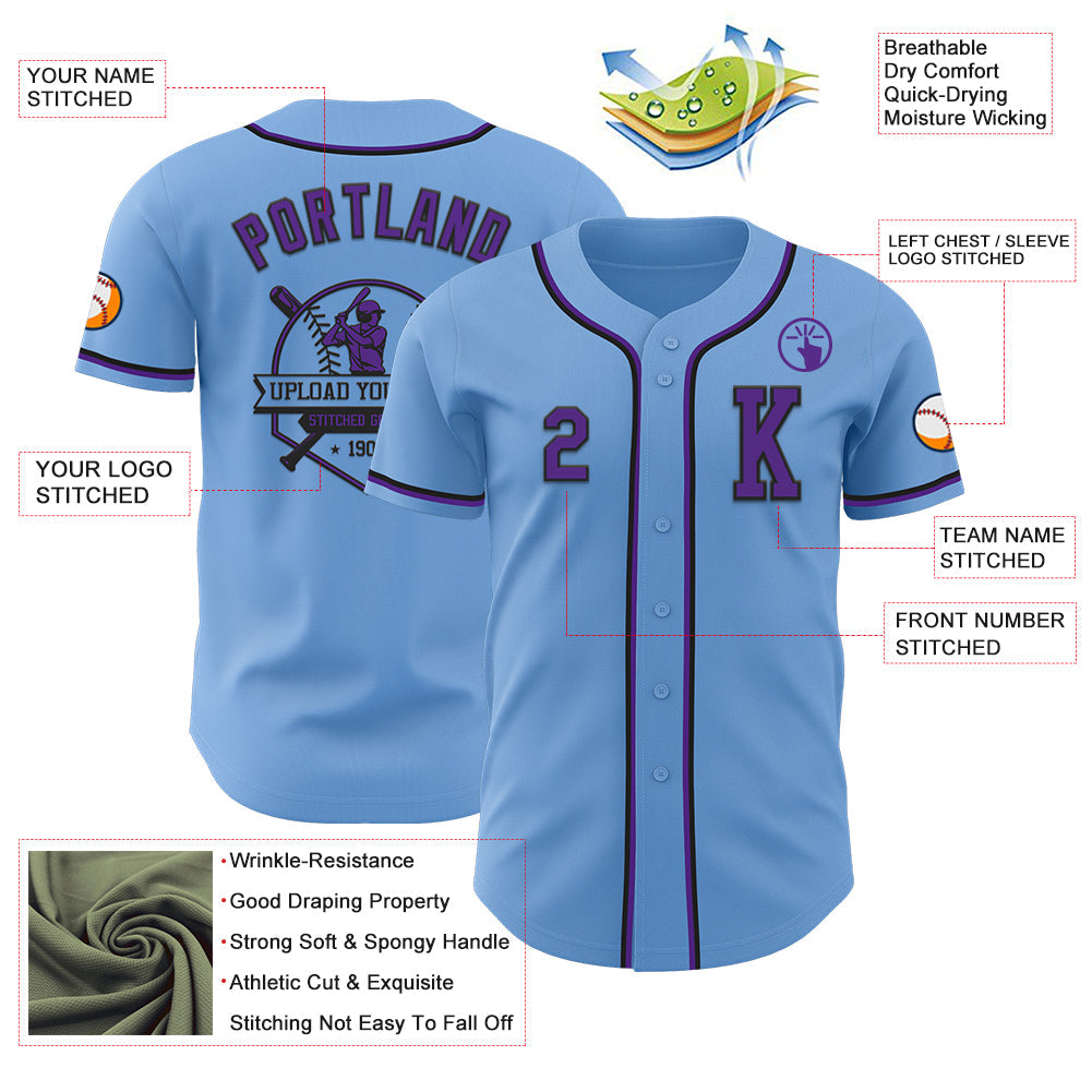 Custom Light Blue Purple-Black Authentic Baseball Jersey - Sky-Custom
