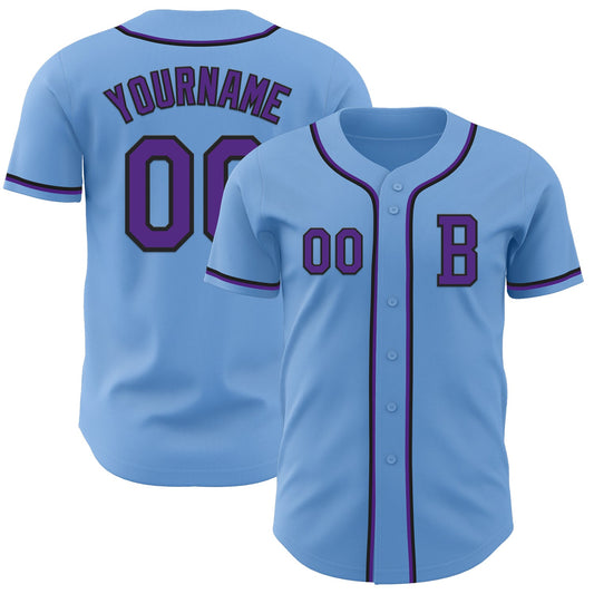 Custom Light Blue Purple-Black Authentic Baseball Jersey - Sky-Custom