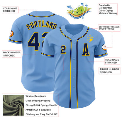 Custom Light Blue Navy-Yellow Authentic Baseball Jersey - Sky-Custom
