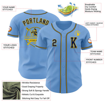 Custom Light Blue Navy-Yellow Authentic Baseball Jersey - Sky-Custom
