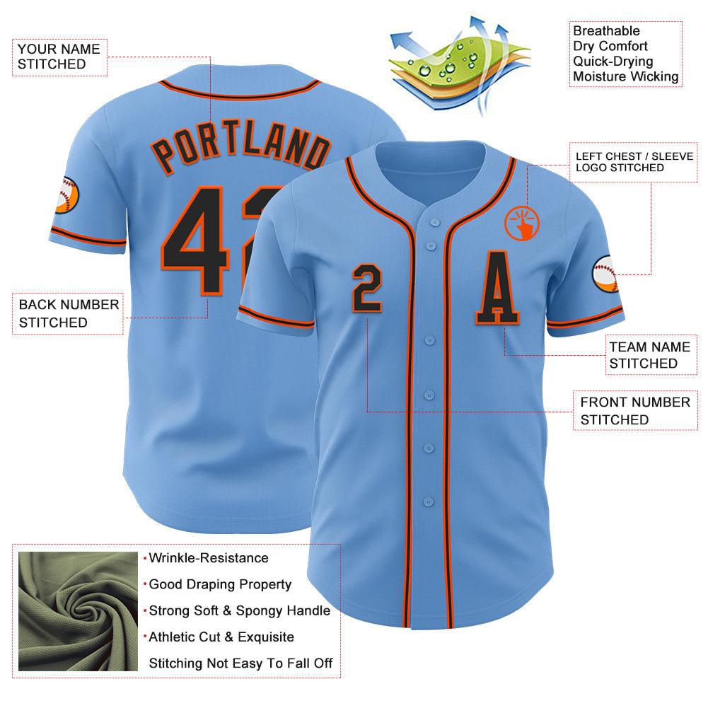 Custom Light Blue Black-Orange Authentic Baseball Jersey - Sky-Custom