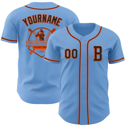 Custom Light Blue Black-Orange Authentic Baseball Jersey - Sky-Custom
