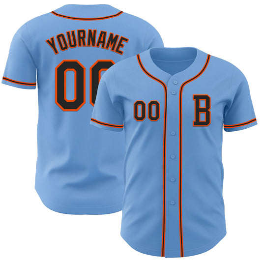 Custom Light Blue Black-Orange Authentic Baseball Jersey - Sky-Custom