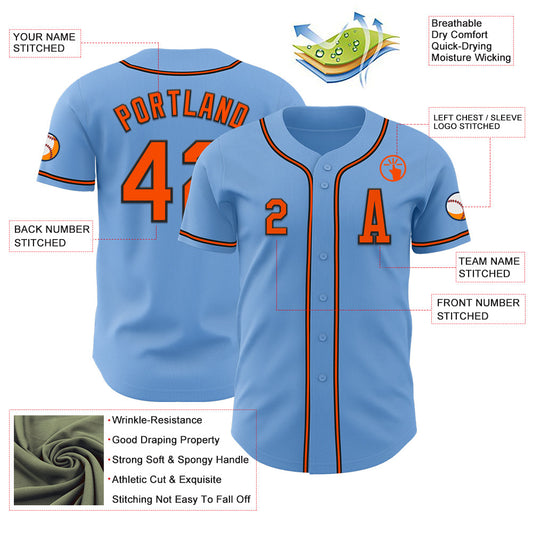 Custom Light Blue Orange-Black Authentic Baseball Jersey - Sky-Custom