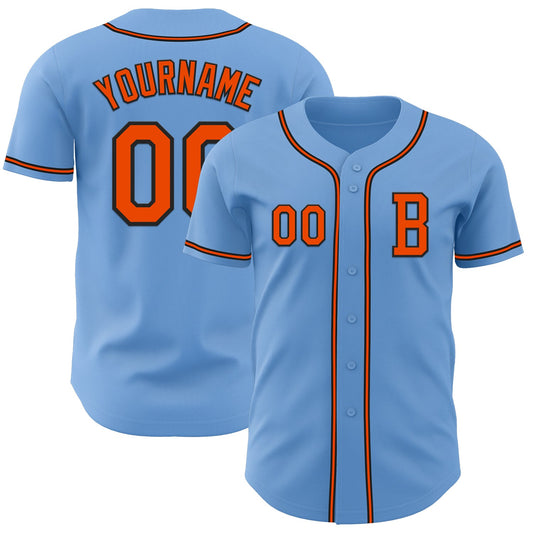 Custom Light Blue Orange-Black Authentic Baseball Jersey - Sky-Custom