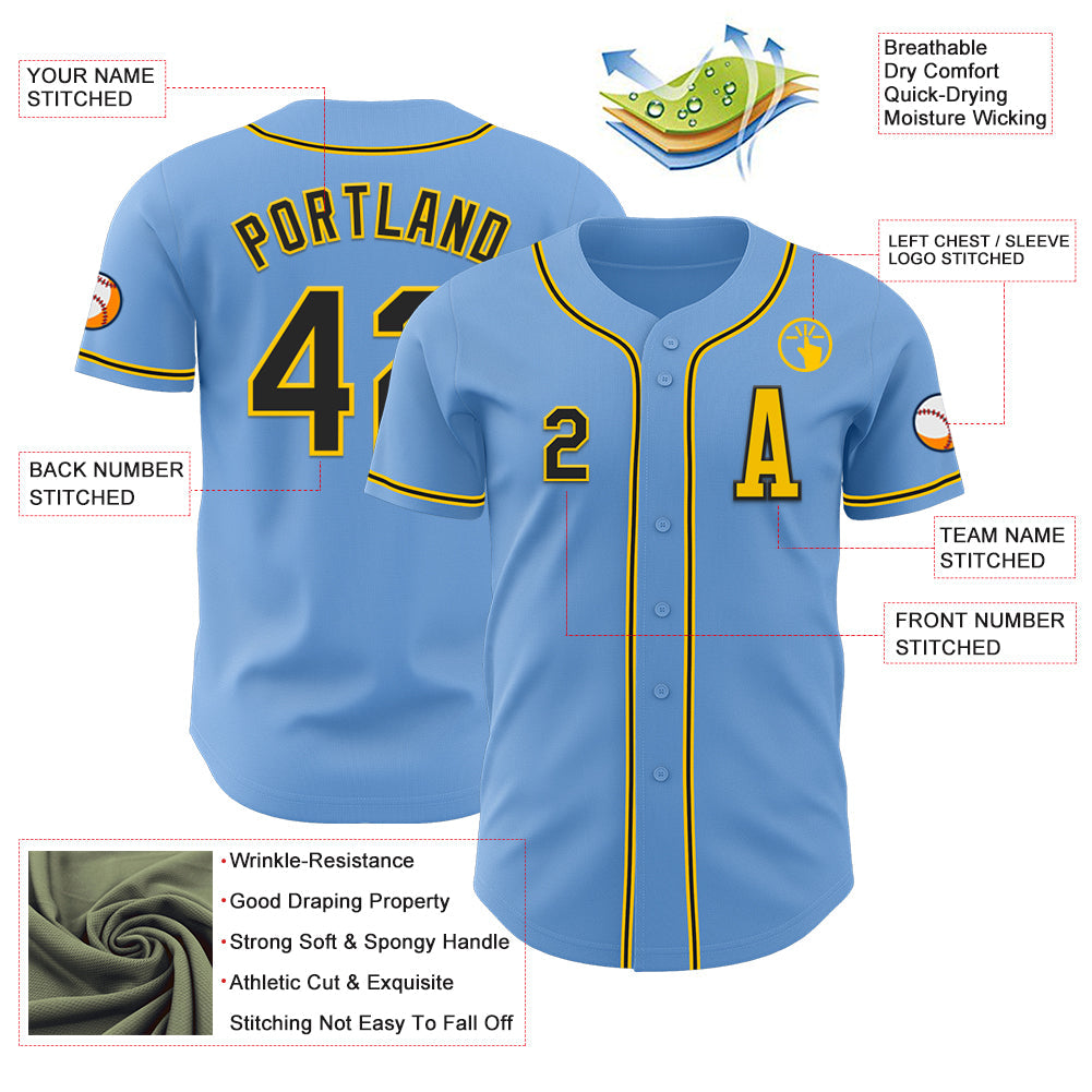 Custom Light Blue Black-Yellow Authentic Baseball Jersey - Sky-Custom