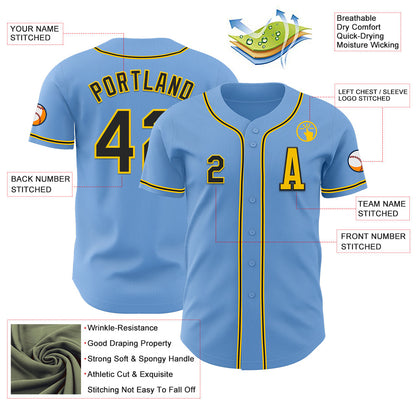 Custom Light Blue Black-Yellow Authentic Baseball Jersey - Sky-Custom