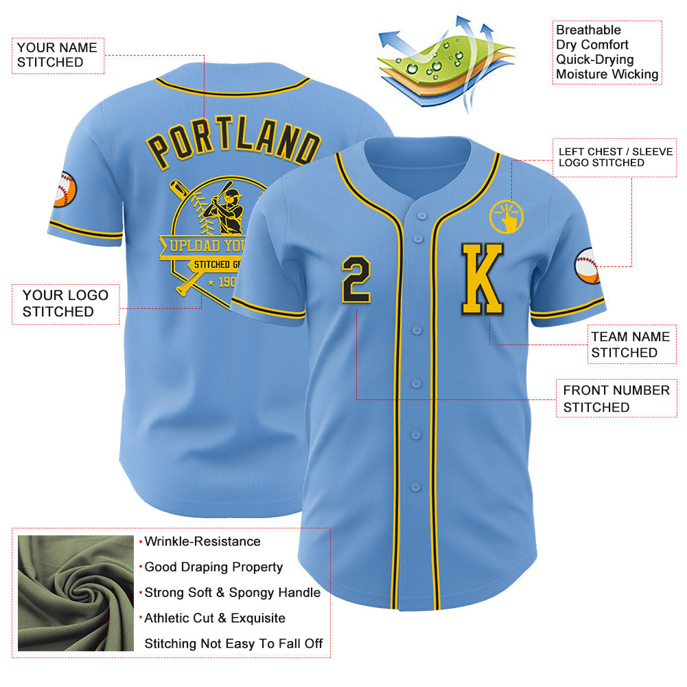 Custom Light Blue Black-Yellow Authentic Baseball Jersey - Sky-Custom