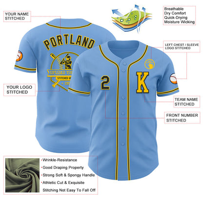 Custom Light Blue Black-Yellow Authentic Baseball Jersey - Sky-Custom