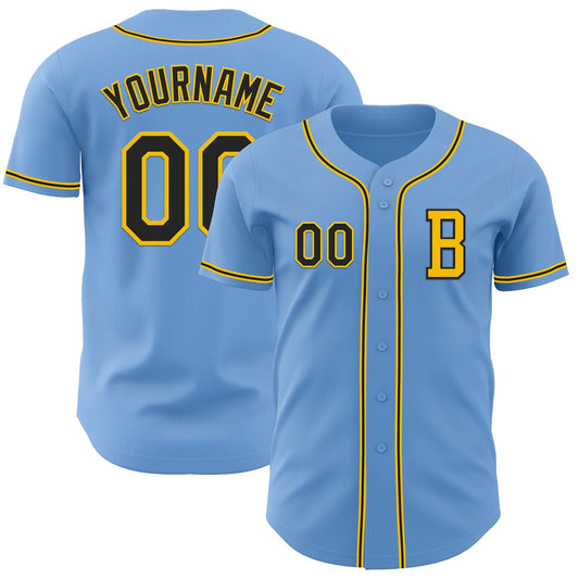 Custom Light Blue Black-Yellow Authentic Baseball Jersey - Sky-Custom