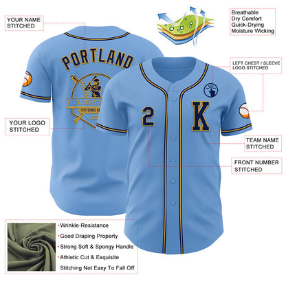 Custom Light Blue Navy-Old Gold Authentic Baseball Jersey - Sky-Custom