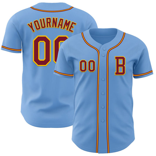 Custom Light Blue Crimson-Yellow Authentic Baseball Jersey - Sky-Custom