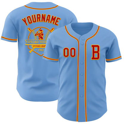 Custom Light Blue Red-Gold Authentic Baseball Jersey - Sky-Custom