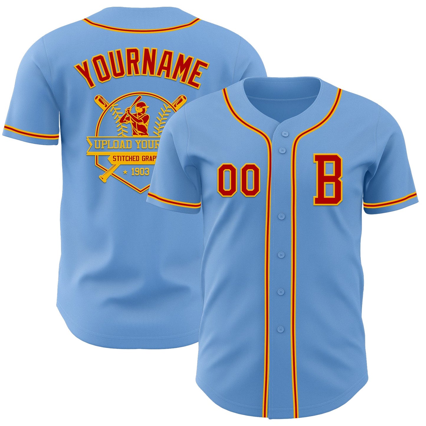 Custom Light Blue Red-Gold Authentic Baseball Jersey - Sky-Custom