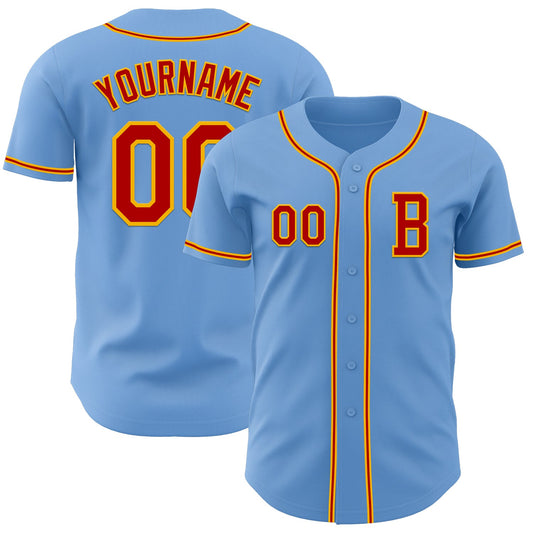 Custom Light Blue Red-Gold Authentic Baseball Jersey - Sky-Custom