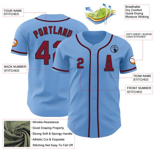 Custom Light Blue Crimson-Black Authentic Baseball Jersey - Sky-Custom