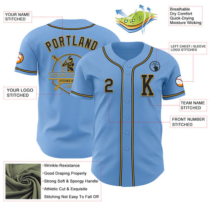 Custom Light Blue Black-Old Gold Authentic Baseball Jersey - Sky-Custom