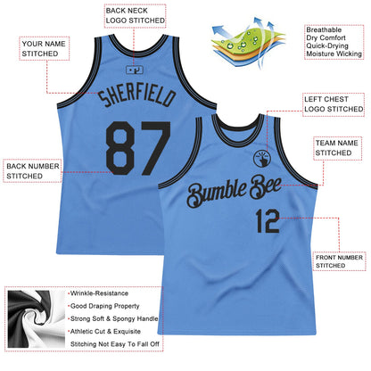 Custom Light Blue Black Authentic Throwback Basketball Jersey - Sky-Custom